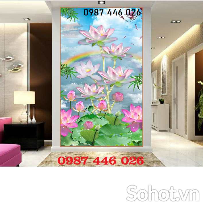 Gạch ốp tường tranh hoa sen 3d đẹp HP9723