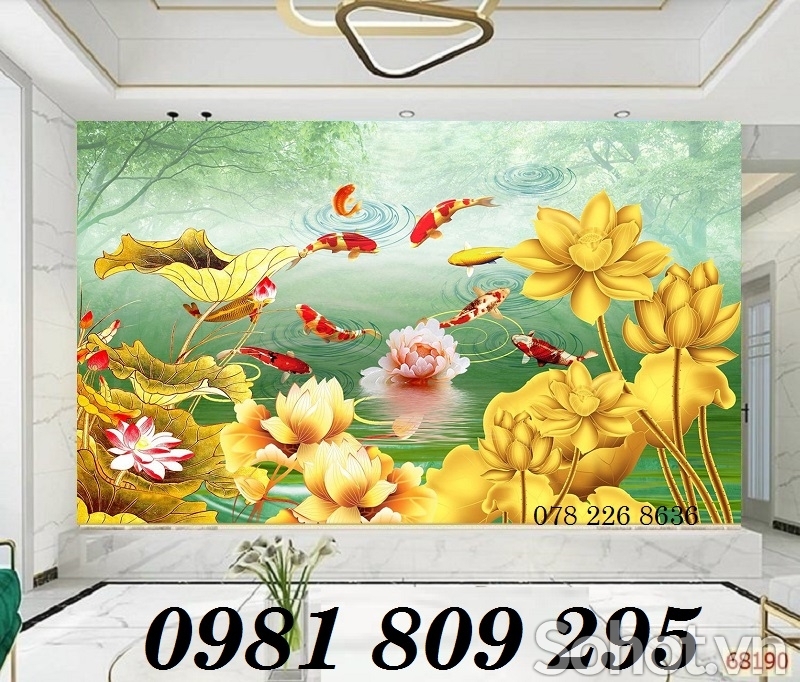 Gạch tranh 3d - tranh cá chép phong thủy