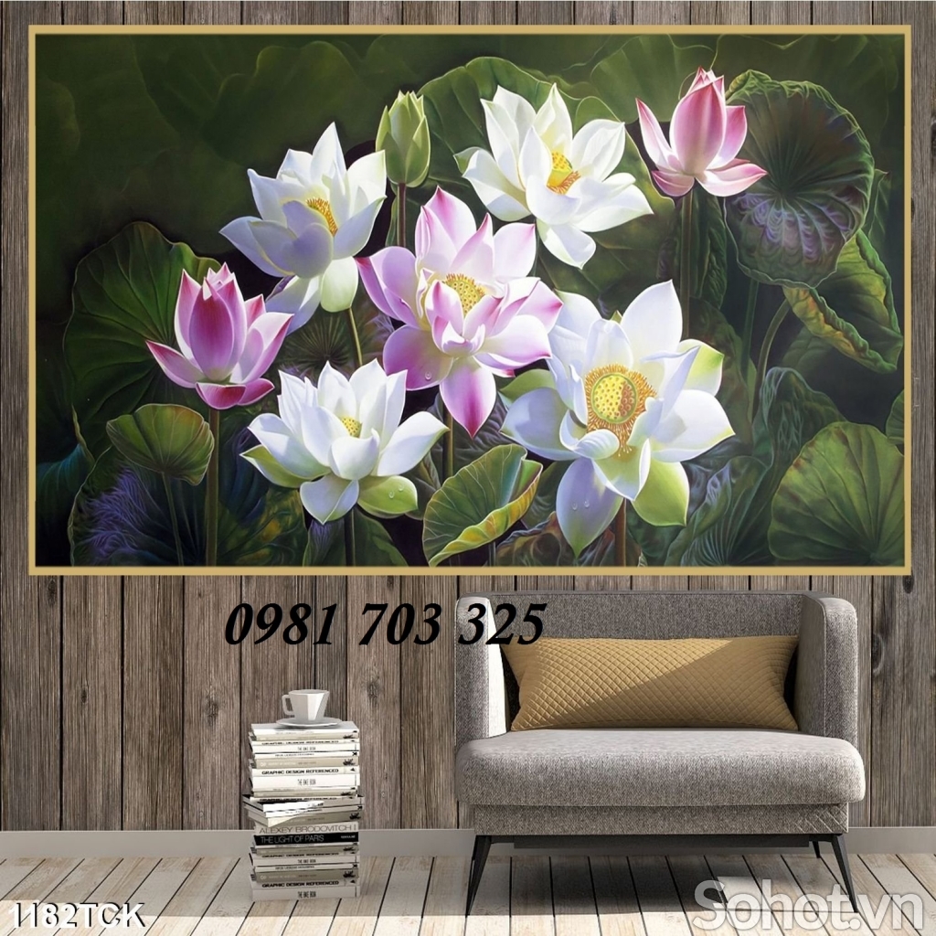 tranh 3D hoa sen- tranh gạch men trang trí