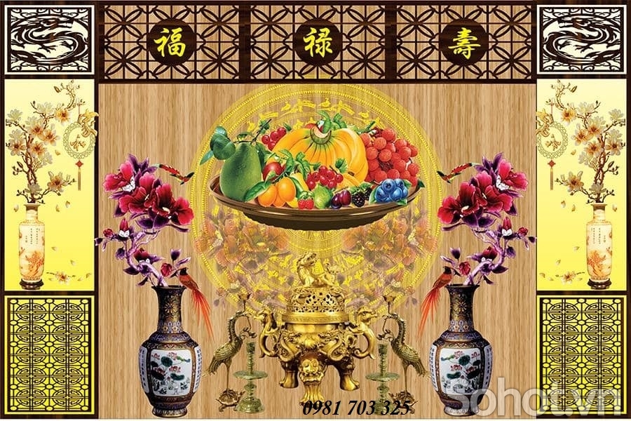 Tranh gạch 3D phòng thờ- gạch tranh ốp tường