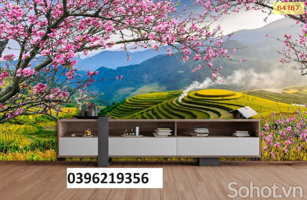 Tranh gạch đẹp hình ruộng bậc thang 3D