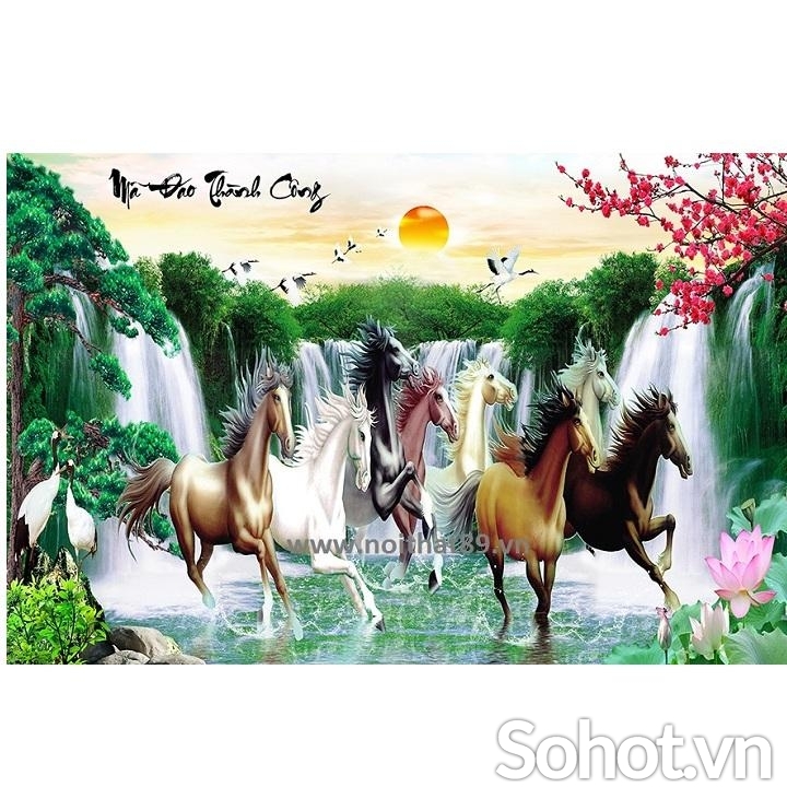 Tranh gạch men họa tiết 8 chú ngựa