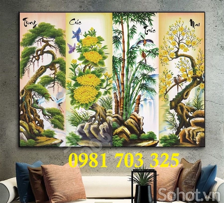 Tranh gạch 3D phong thủy tứ quý