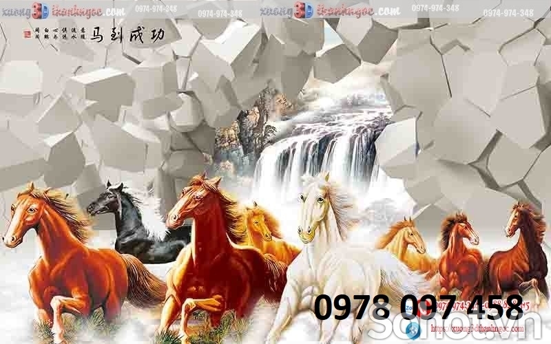 Gạch tranh dán tường họa tiết 8 chú ngựa