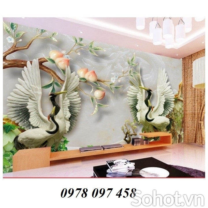 Tranh gạch 3D - tùng và hạc