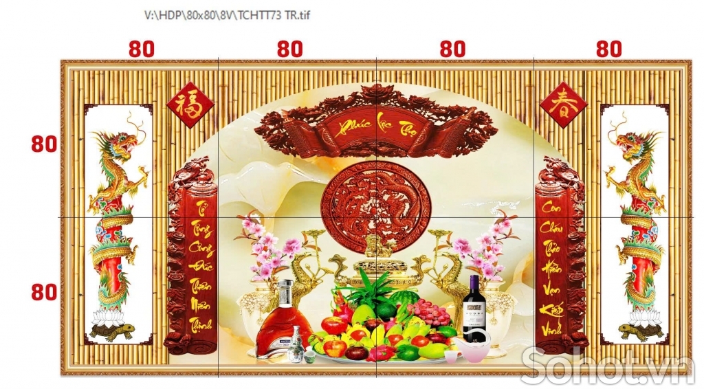 Tranh gạch 3d ốp tường phòng thờ - BXC90