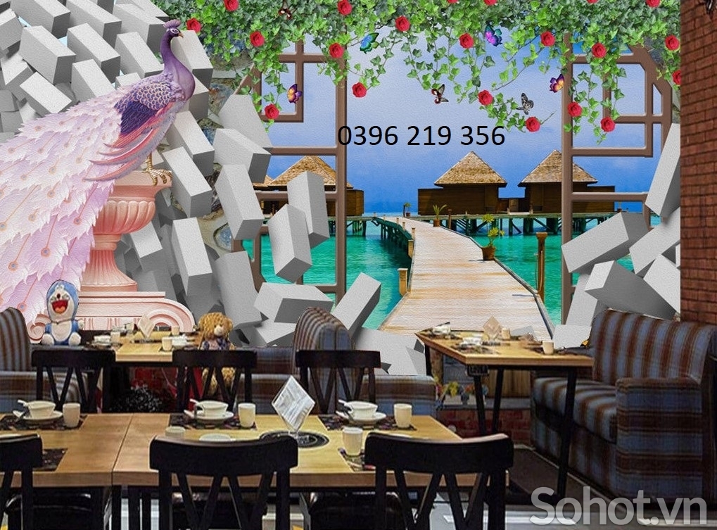 Tranh gạch men trang trí tường Chim Công