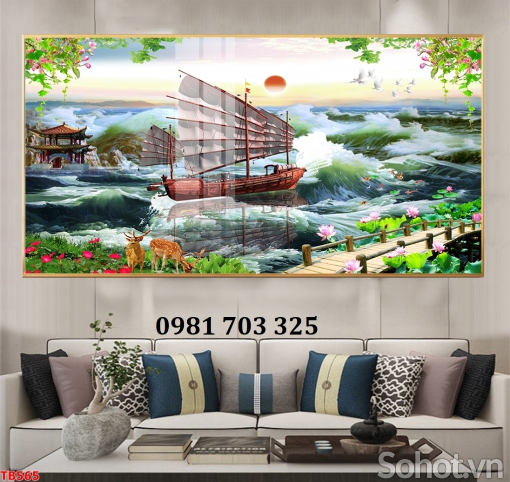 Gạch tranh trang trí thuyền buồm