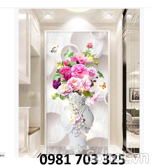 Tranh gạch 3D hoa khổ đứng
