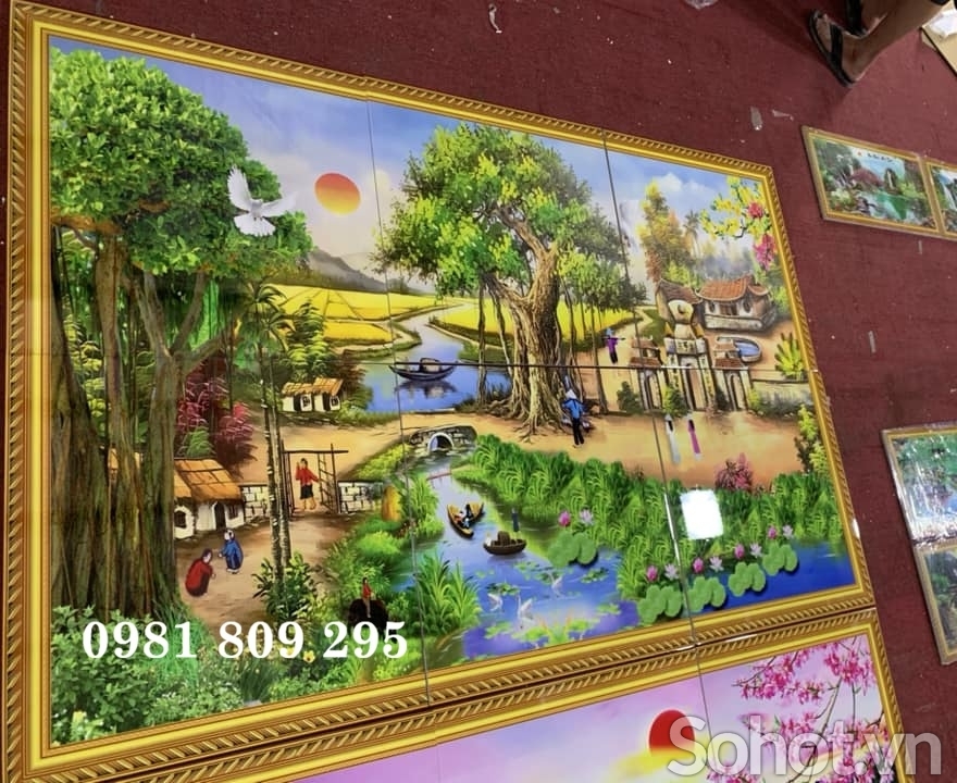 Tranh làng quê, gạch tranh 3d