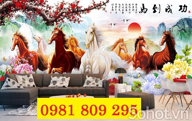 Tranh ngựa 3d , gạch tranh mã đáo thành công HP22