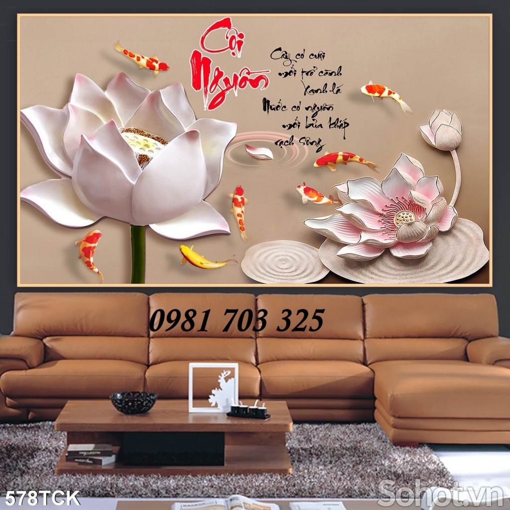 Tranh hoa sen- gạch men 3D ốp phòng khách