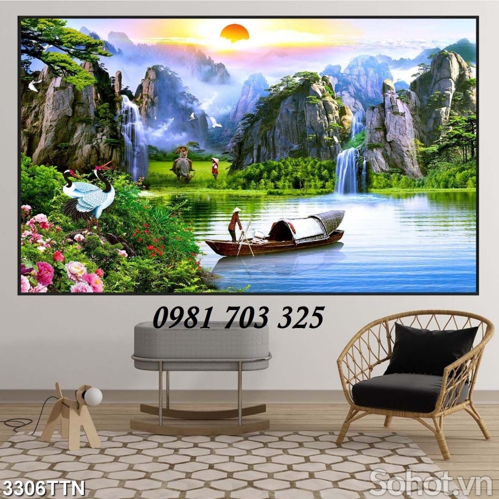 Tranh gạch men 3D thác nước