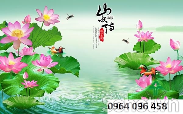 Tranh 3d hoa sen - tranh gạch 3d hoa sen - CBB44