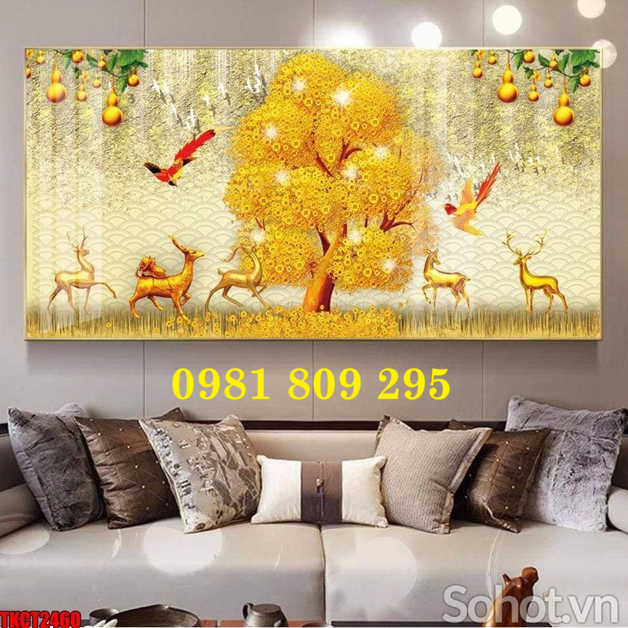 Tranh gạch cây kim tiền 3d