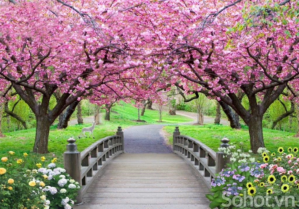 Tranh gạch vườn hoa trang trí phòng