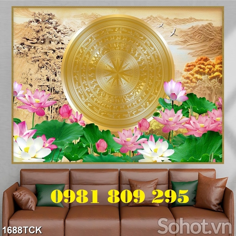 Gạch tranh 3d hoa sen ốp phòng khách JH7686