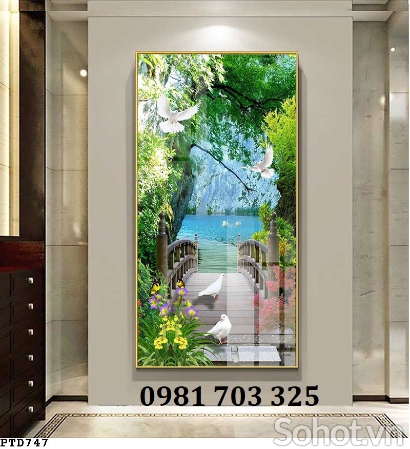 Tranh gạch khổ đứng phong cảnh 3D