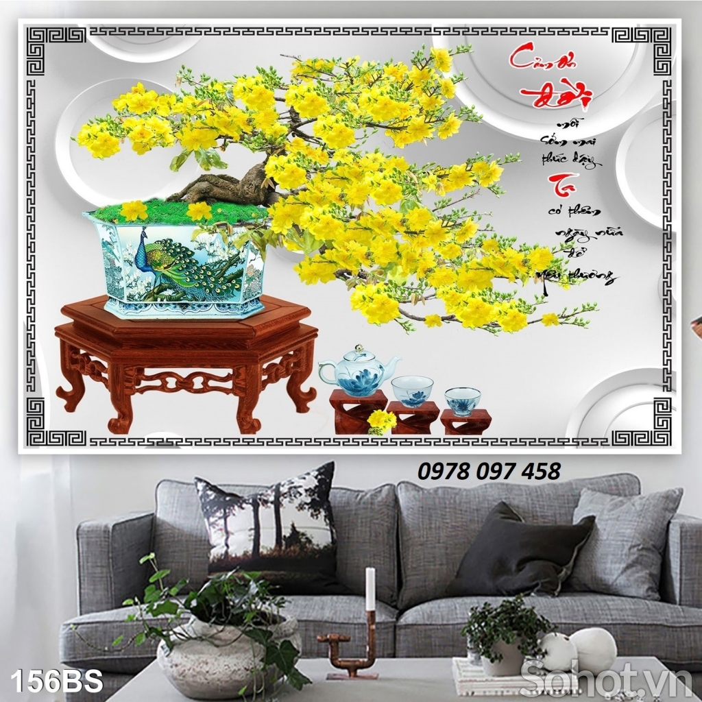 Tranh hoa mai vàng trên nền gạch men
