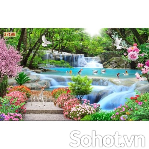 Gạch tranh phong cảnh trang trí phòng khách