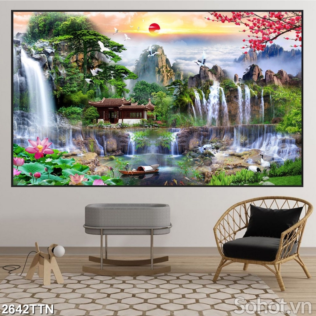Tranh sơn thủy hữu tình- tranh gạch men 3D phong cảnh