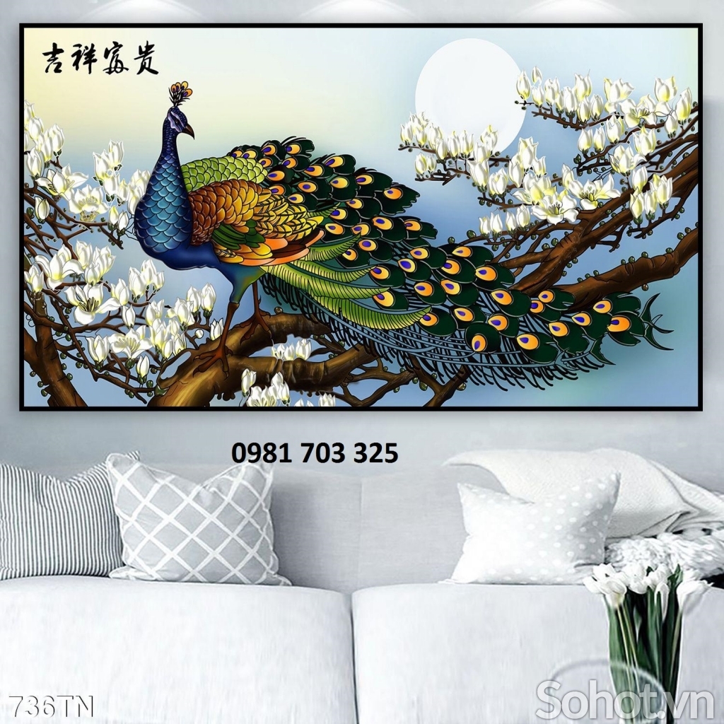 Gạch 3D chim công- tranh gạch phong thủy