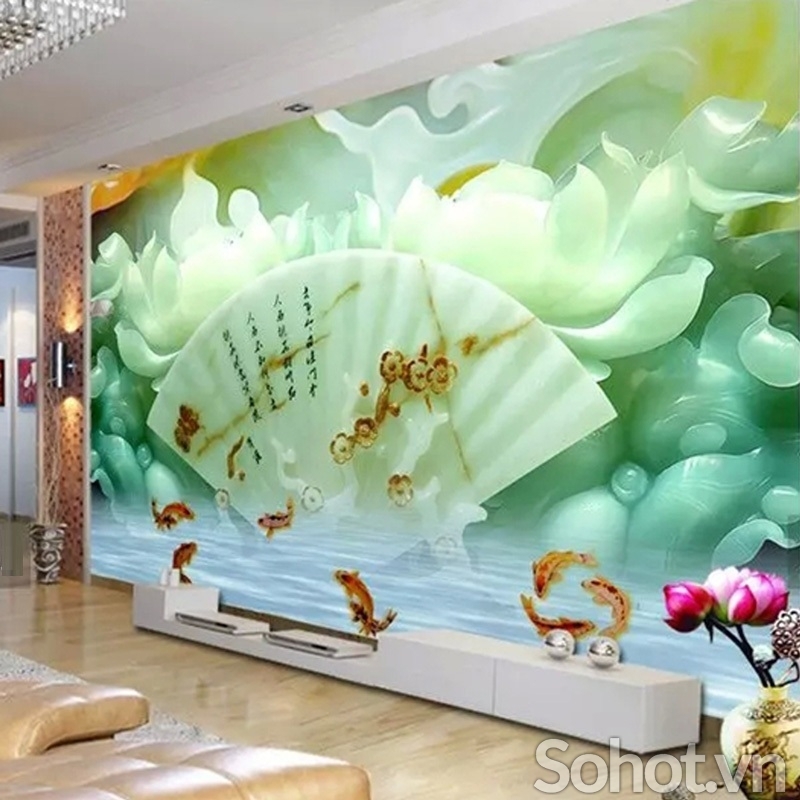 Mẫu tranh gạch men 3d phong thủy phòng khách - KCB533