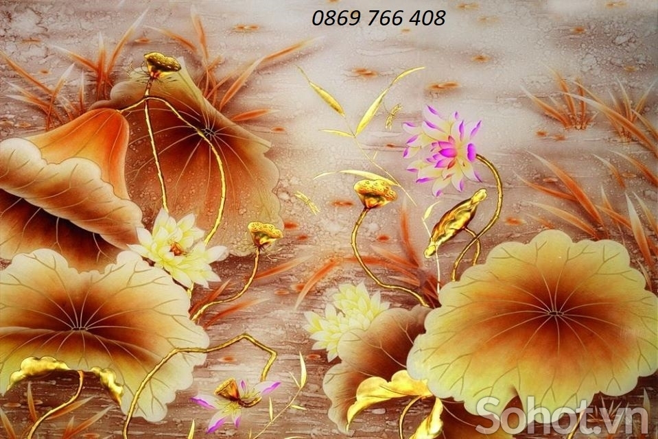 Tranh hoa sen trang trí-gạch tranh 3d