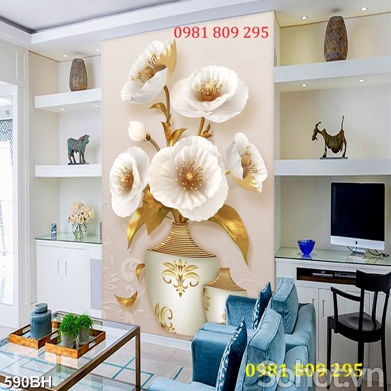 Gạch tranh bình hoa ốp tường 3d NJ6666