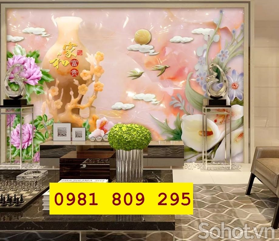 Tranh gạch bình hoa 3d