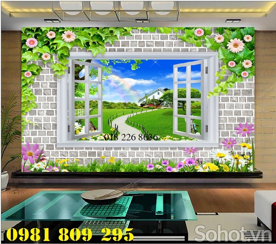 tranh cửa sổ - gạch tranh 3d phong cảnh