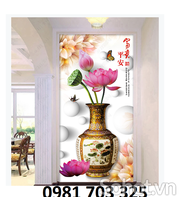 Tranh khổ đứng 3D- tranh hoa ốp tường