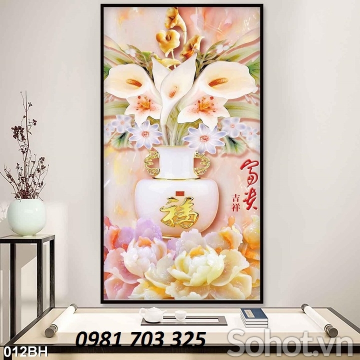 Tranh 3D bình hoa- gạch tranh 3D