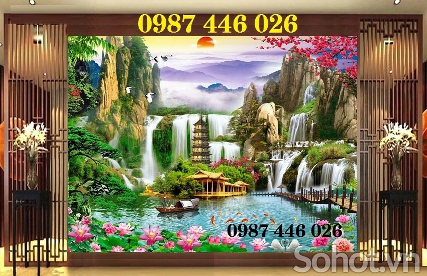 Tranh thác nước trên gạch 3d