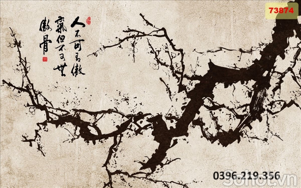 gạch tranh hoa đào 3D trang trí