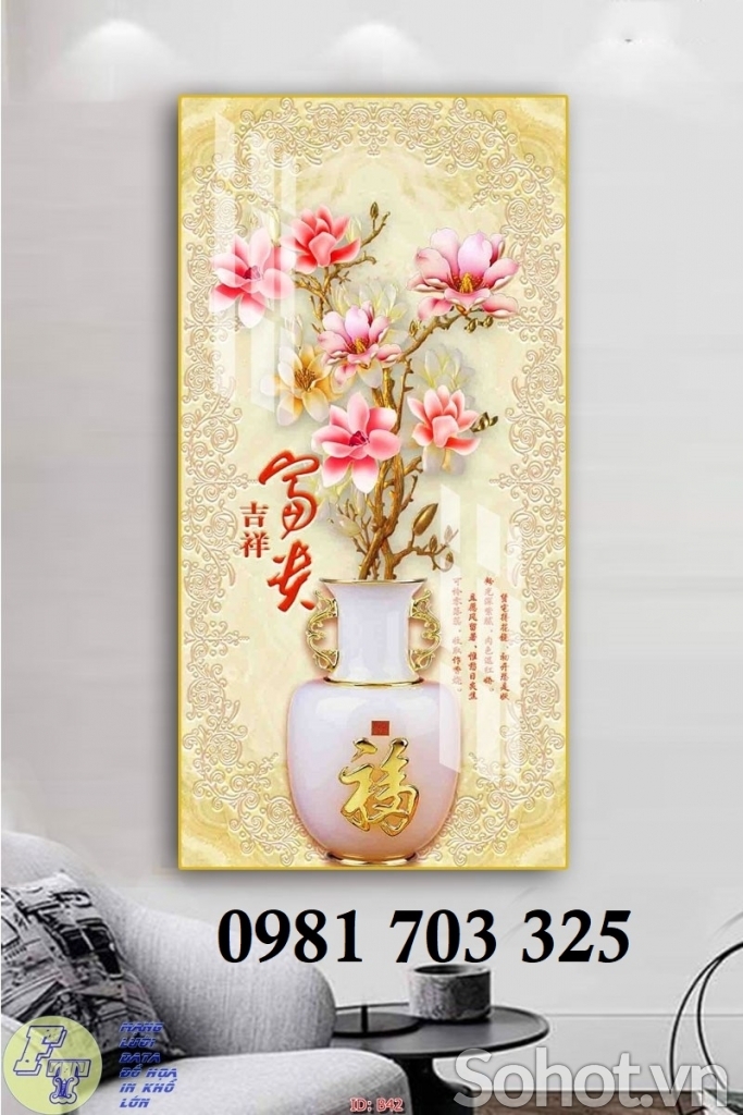 Tranh gạch bình hoa khổ đứng