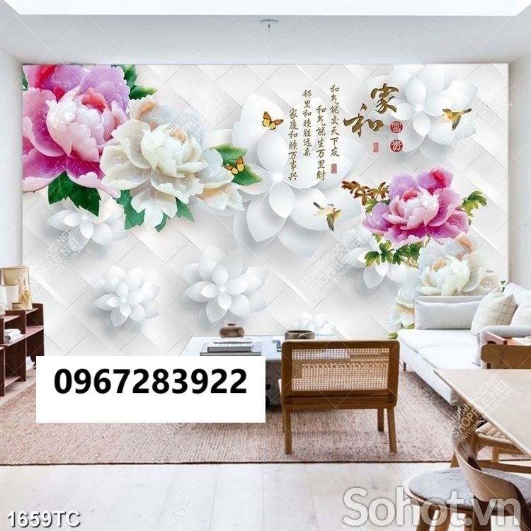Tranh gạch 3d đẹp hoa mẫu đơn