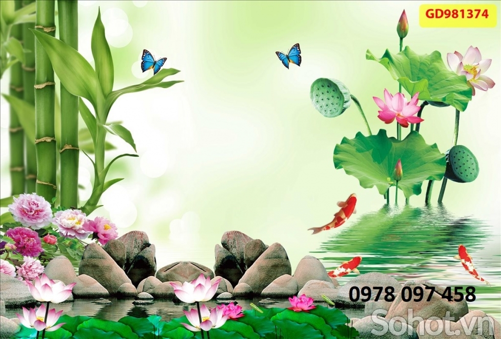 Bức tranh hoa sen - gạch tranh 3D