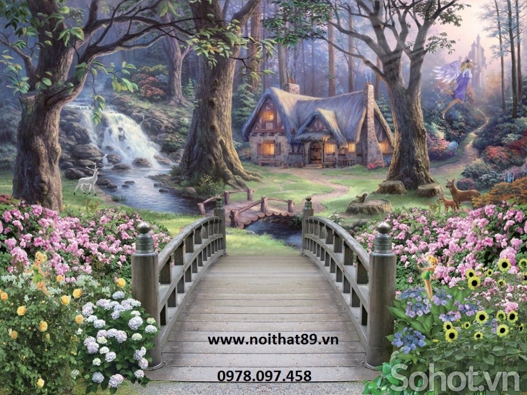 Tranh gạch vườn hoa 3d