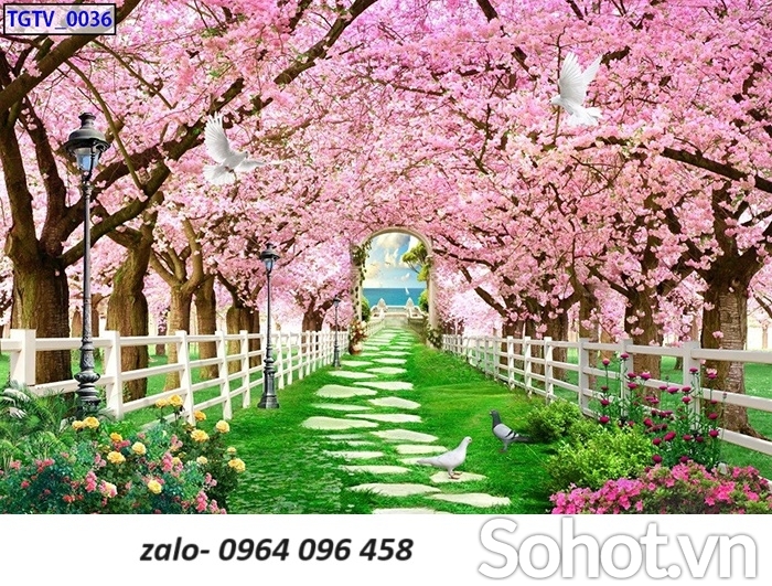 Tranh gạch 3d hoa đào - gạch tranh 3d hoa đào - JNB68