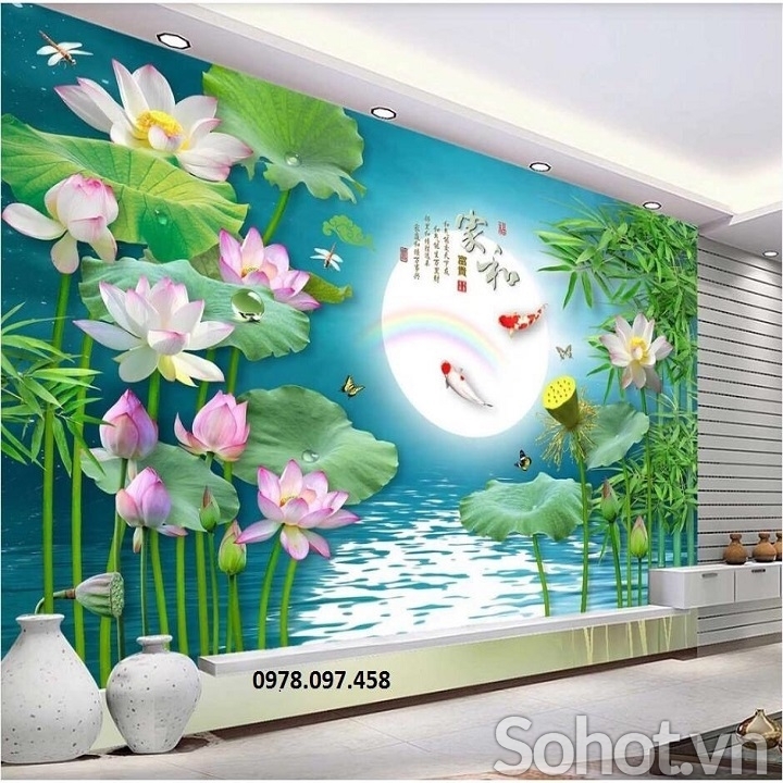 Tranh gạch men 3D - tranh hoa sen