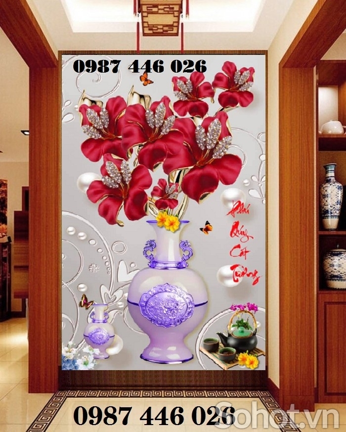 Gạch 3d tranh bình hoa lục bình HP0382