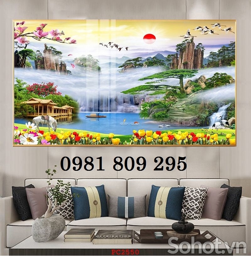 Tranh gạch ốp tường phong cảnh hoa 3d HP7888