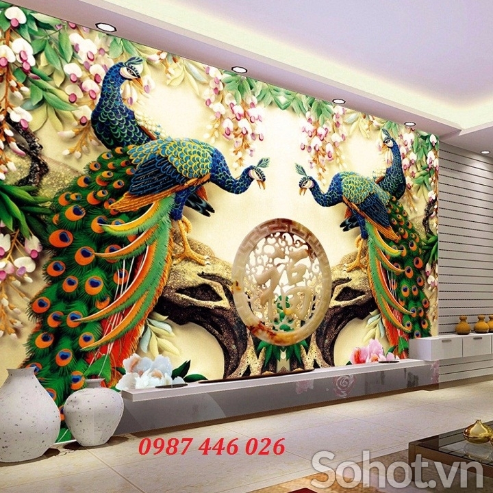 Gạch tranh 3d chim công ngọc bích HP8722