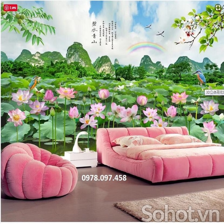 Tranh gạch men 3D - tranh hoa sen