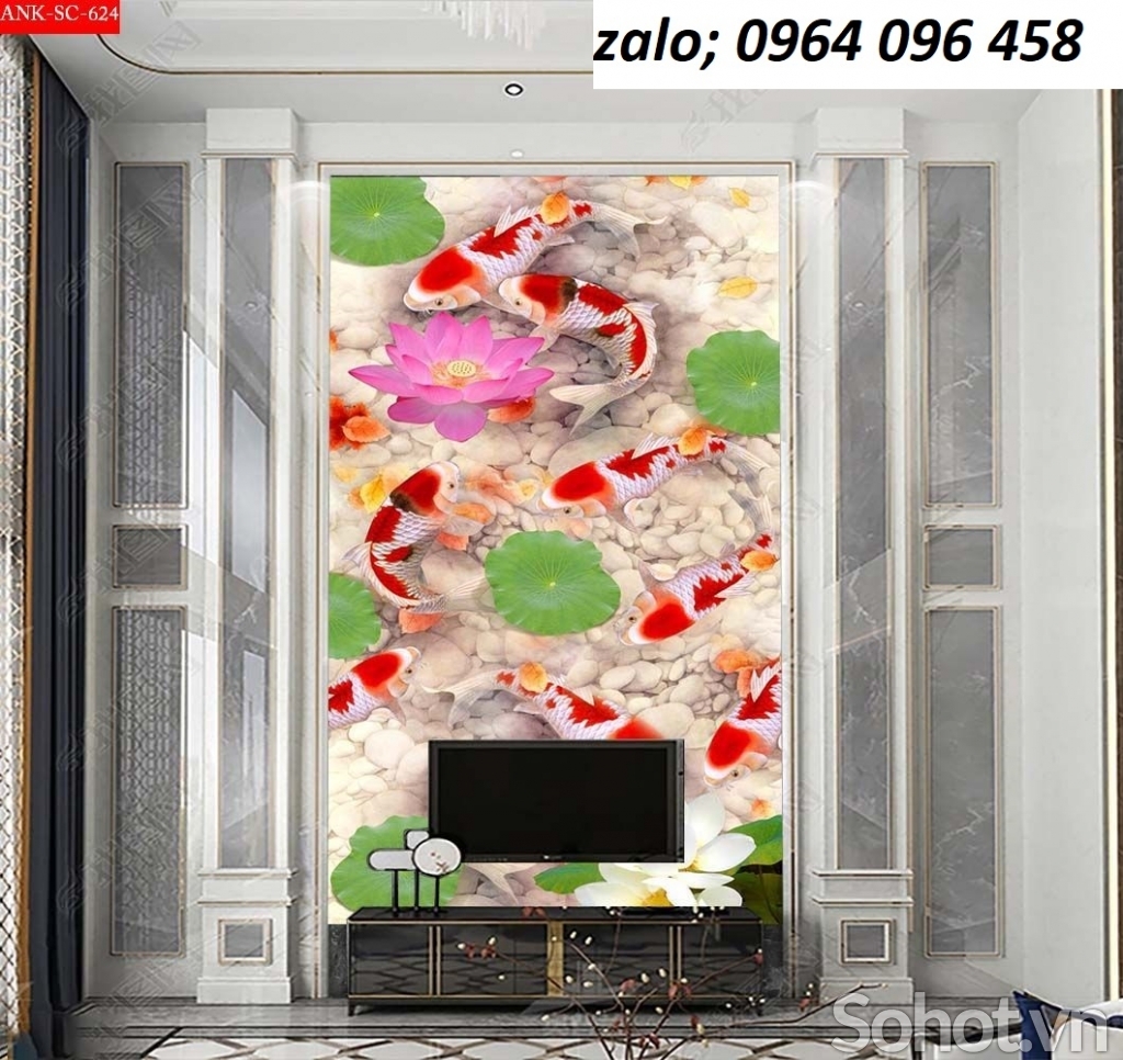 Tranh gạch cửu ngư quần hội 3d - 766CN