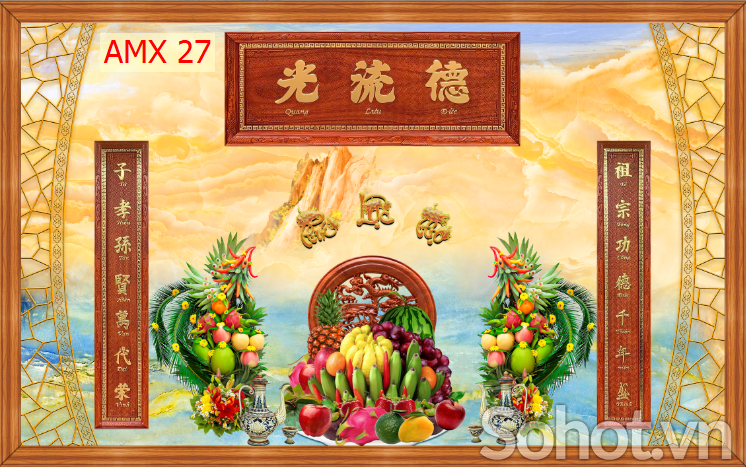 Phòng thờ gia tiên - tranh gạch men