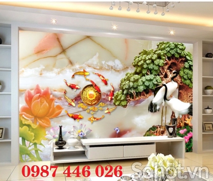 Tranh cá chép, gạch ốp tường tranh trang trí HƠ7393