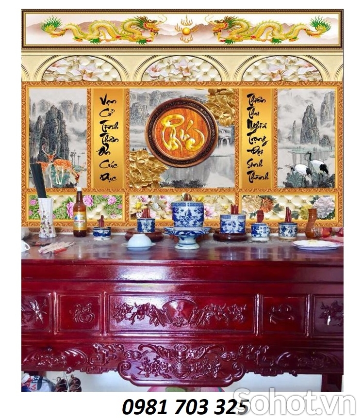 Gạch tranh ốp tường phòng thờ