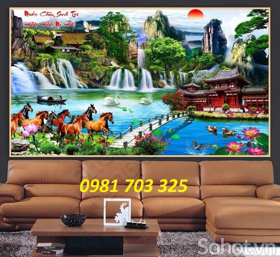 tranh bát mã phong thủy- gạch tranh 3D